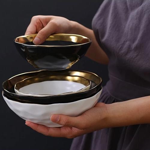 Ceramic Salad Bowl Gold PeekWise