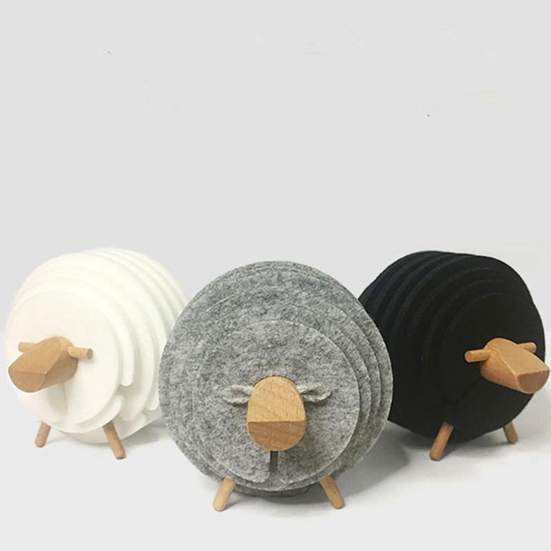 Felt Sheep Coaster Set Pieces PeekWise
