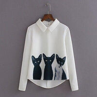 Thumbnail for Cat Chiffon Long-Sleeve Blouse