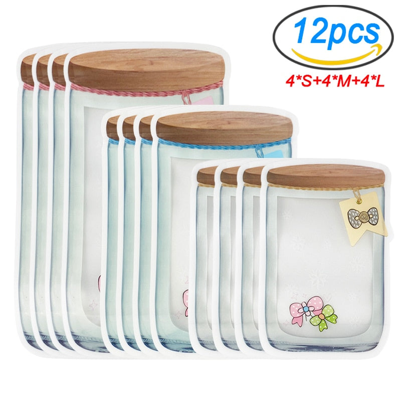 Upgraded Mason Jar Bags Reusable Plastic Ziplock Bag Snack Nuts Cookies Bag Kitchen Organizer for Seal Fresh Food Storage Bag