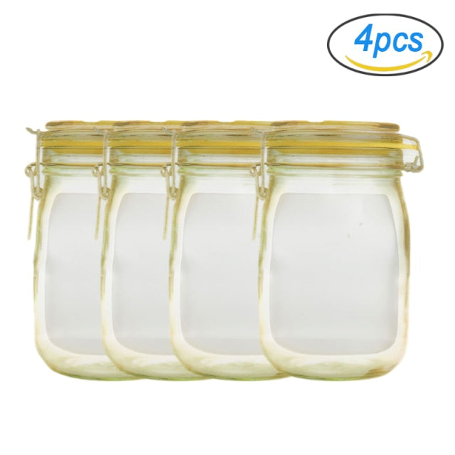 Upgraded Mason Jar Bags Reusable Plastic Ziplock Bag Snack Nuts Cookies Bag Kitchen Organizer for Seal Fresh Food Storage Bag