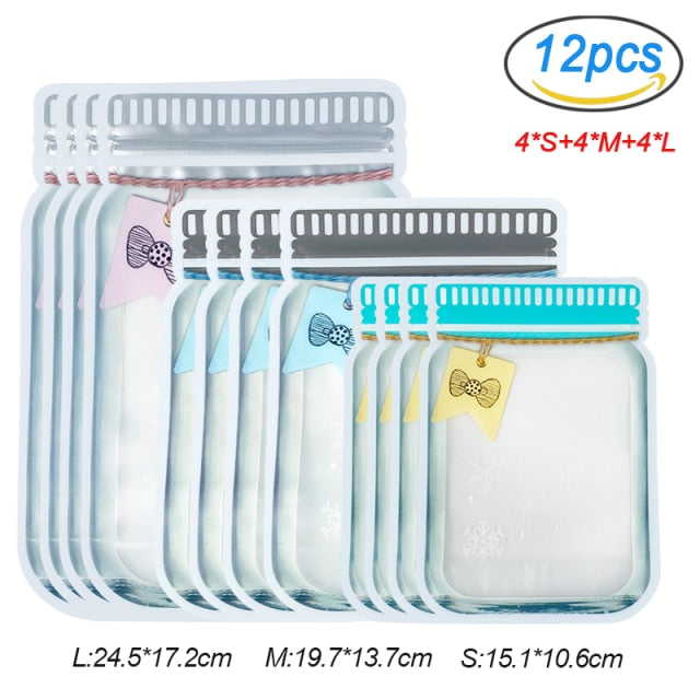 Upgraded Mason Jar Bags Reusable Plastic Ziplock Bag Snack Nuts Cookies Bag Kitchen Organizer for Seal Fresh Food Storage Bag