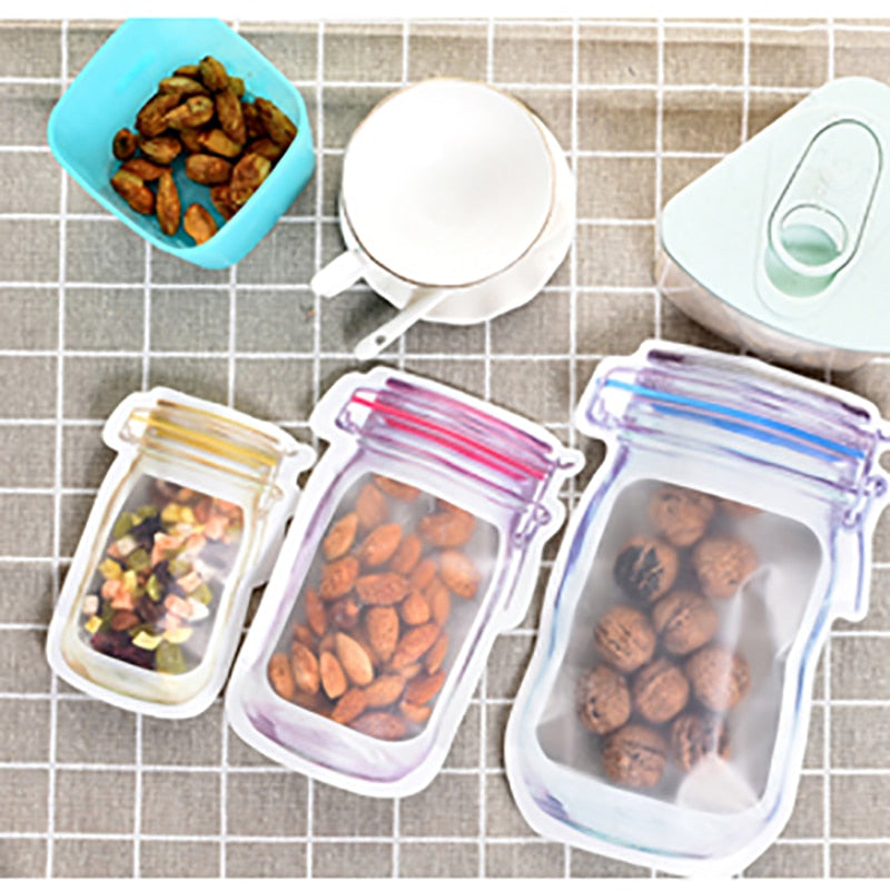 Upgraded Mason Jar Bags Reusable Plastic Ziplock Bag Snack Nuts Cookies Bag Kitchen Organizer for Seal Fresh Food Storage Bag