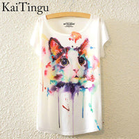 Thumbnail for Rainbox Cat Print O-Neck
