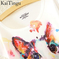 Thumbnail for Rainbox Cat Print O-Neck
