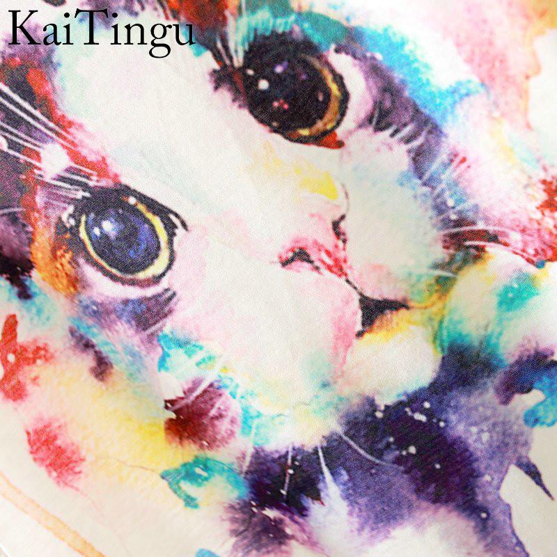 Rainbox Cat Print O-Neck