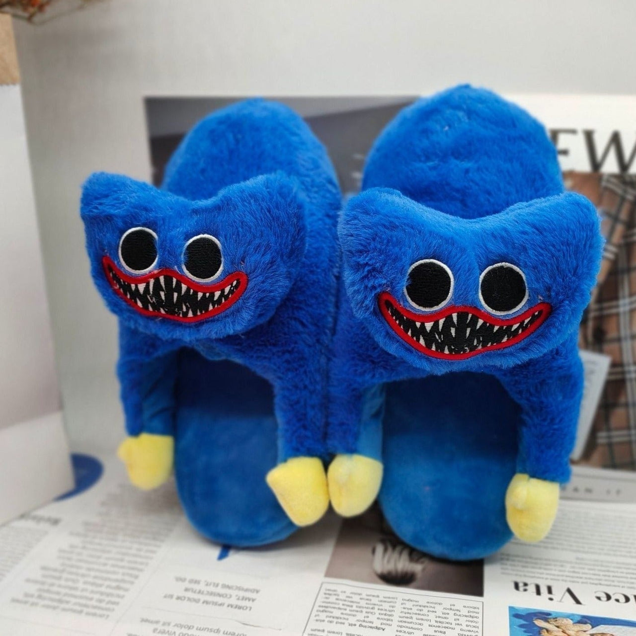 Blue Scary Plush Slippers