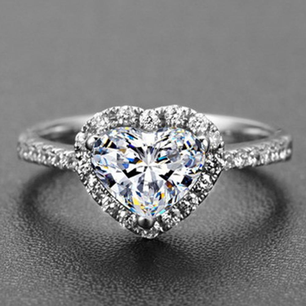 Silver Plated Crystal Love Heart Shaped Ring