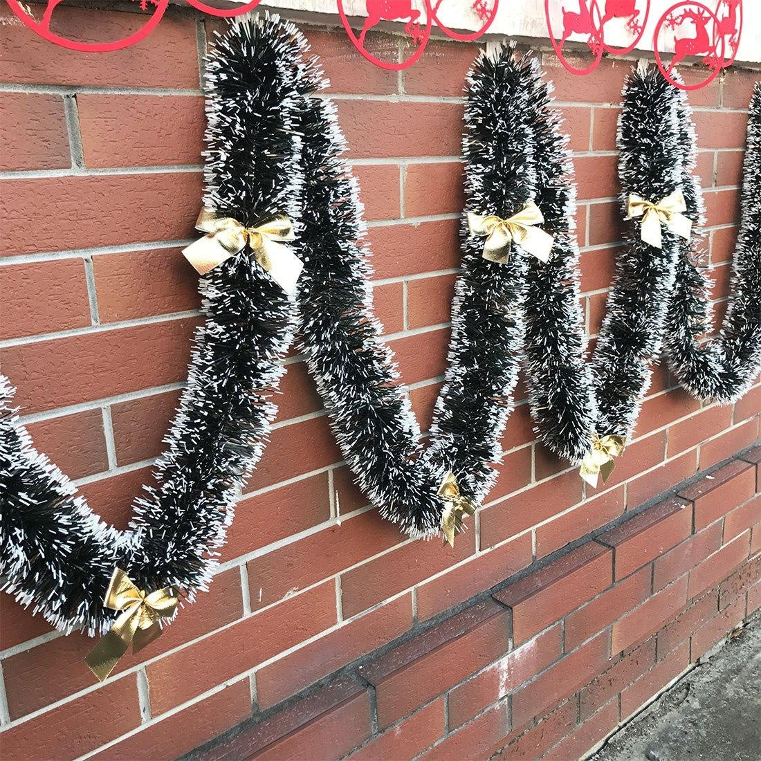 Luxury Tinsel Garland Decorative Red Bows PeekWise