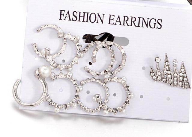 Jazzy - 9 Piece Set Pearl Punk Clip Earrings