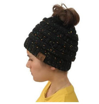 Thumbnail for Chunky Knit Beanie Hat pony tail pocket PeekWise