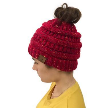 Chunky Knit Beanie Hat pony tail pocket PeekWise