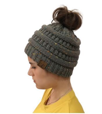 Chunky Knit Beanie Hat pony tail pocket PeekWise