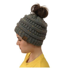 Thumbnail for Chunky Knit Beanie Hat pony tail pocket PeekWise
