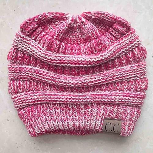 Chunky Knit Beanie Hat pony tail pocket PeekWise