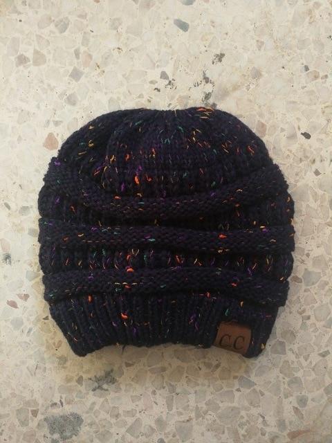 Chunky Knit Beanie Hat pony tail pocket PeekWise
