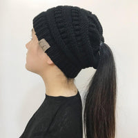 Thumbnail for Chunky Knit Beanie Hat pony tail pocket PeekWise