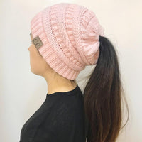 Thumbnail for Chunky Knit Beanie Hat pony tail pocket PeekWise
