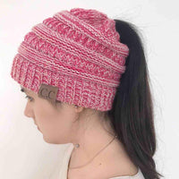 Thumbnail for Chunky Knit Beanie Hat pony tail pocket PeekWise
