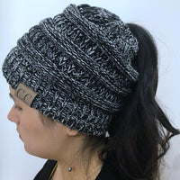 Thumbnail for Chunky Knit Beanie Hat pony tail pocket PeekWise