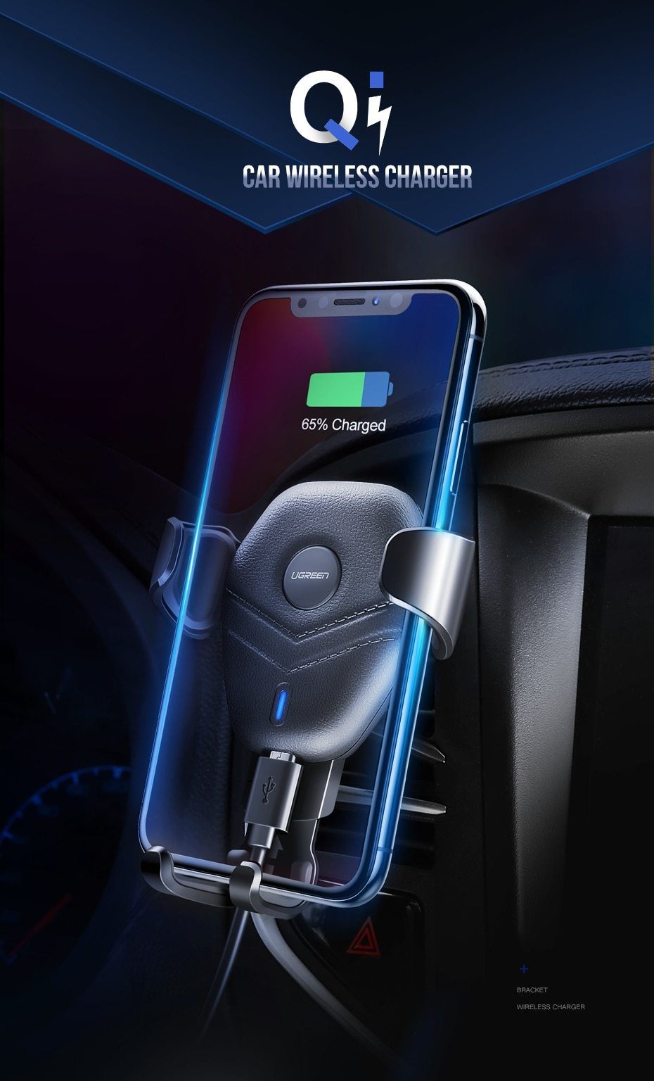 Fast Qi Wireless Car Phone Charger Holder PeekWise