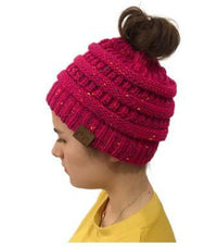 Thumbnail for Chunky Knit Beanie Hat pony tail pocket PeekWise