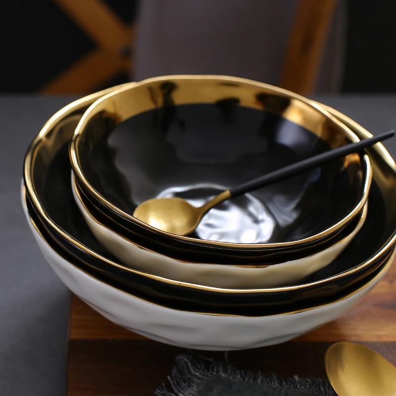 Ceramic Salad Bowl Gold PeekWise