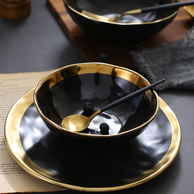 Ceramic Salad Bowl Gold PeekWise