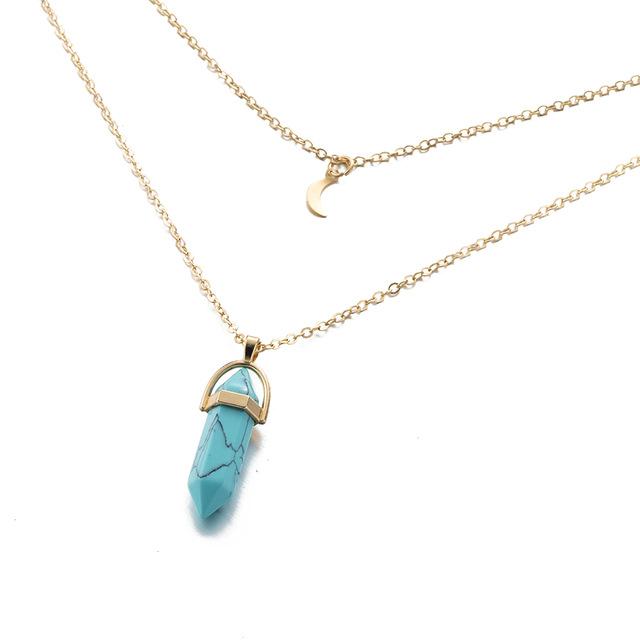Multi Layered Moon & Crystal Drop Pendant Necklace
