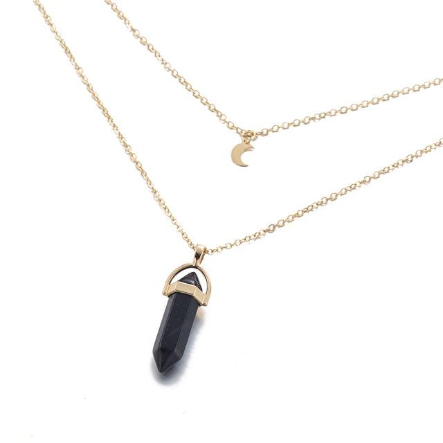 Multi Layered Moon & Crystal Drop Pendant Necklace