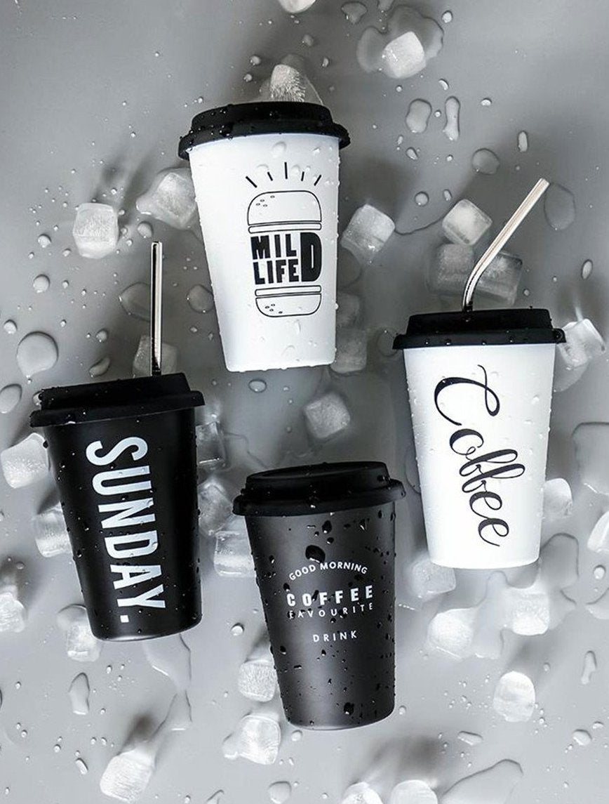 Travel Mug with Lid & Reusable Straw