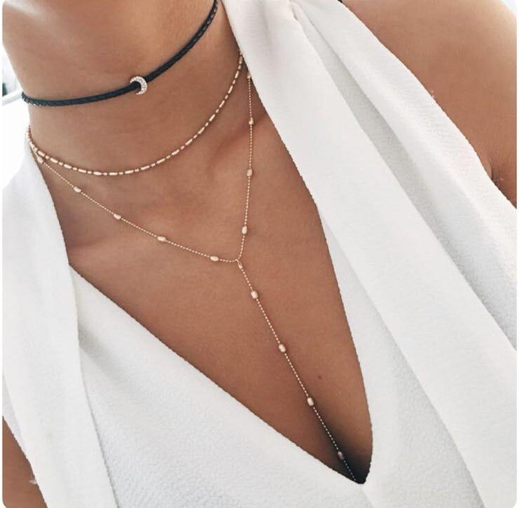 Multi Layered Boho Moon Pendant Hanging Necklace