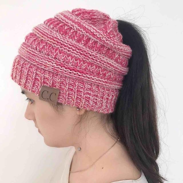 Soft Knit Ponytail Beanie Hat