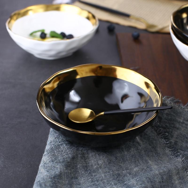 Ceramic Salad Bowl Gold PeekWise