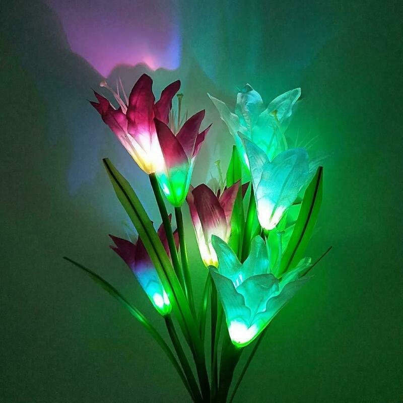 2 Pack Solar Power Lily Flower LED Lights