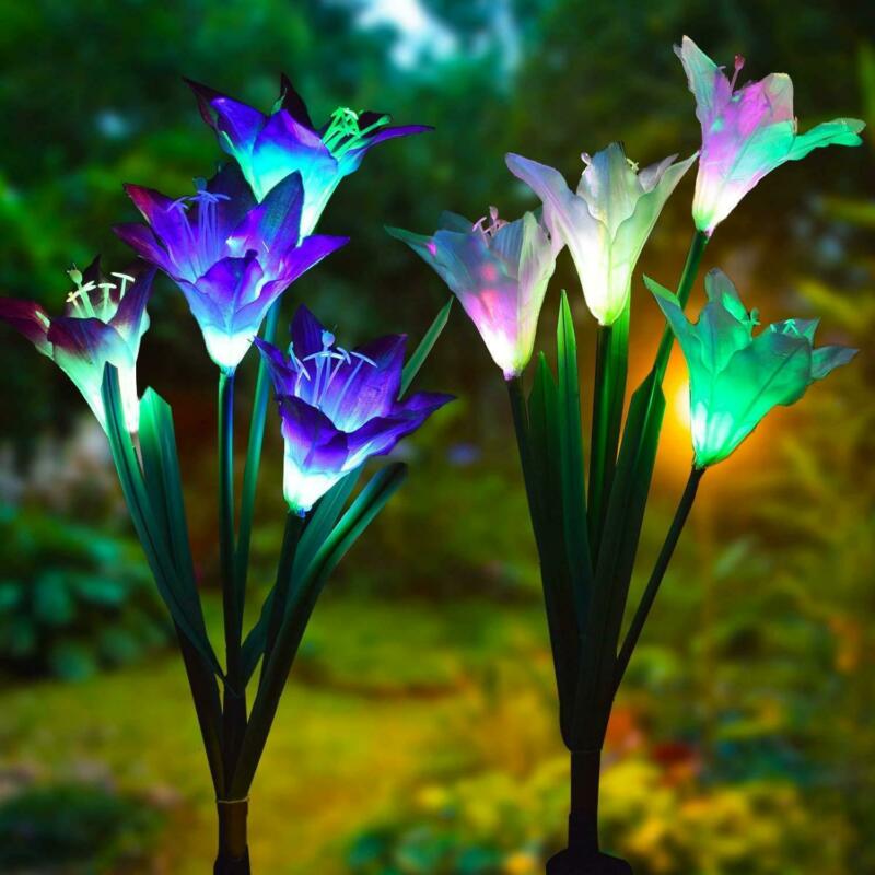 2 Pack Solar Power Lily Flower LED Lights