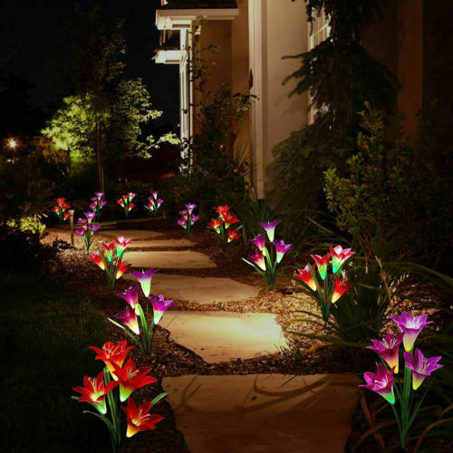 2 Pack Solar Power Lily Flower LED Lights