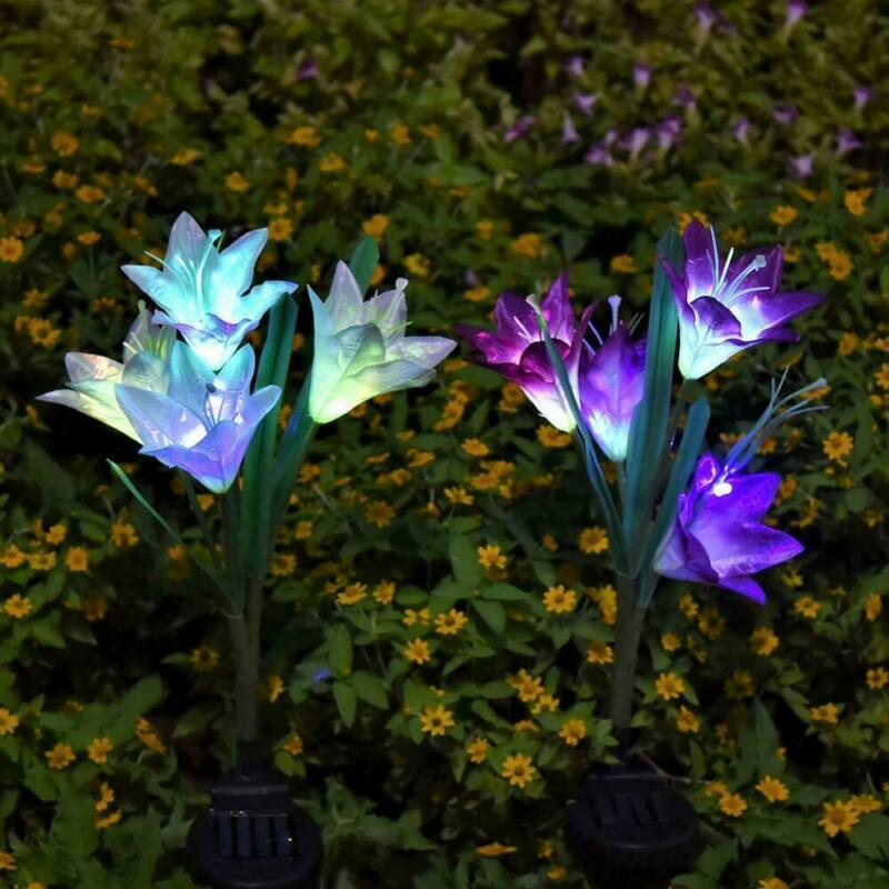 2 Pack Solar Power Lily Flower LED Lights