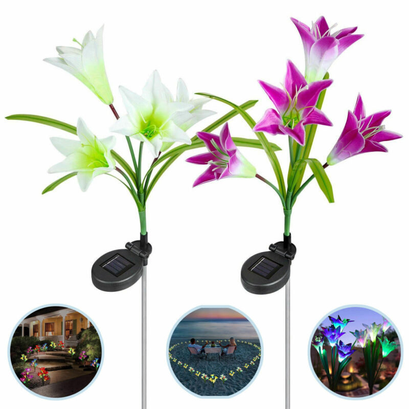 2 Pack Solar Power Lily Flower LED Lights