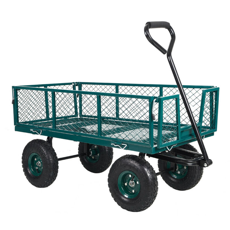 Steel Garden Utility Cart Wagon w/ 550lbs Capacity, Removable Sides, Handle