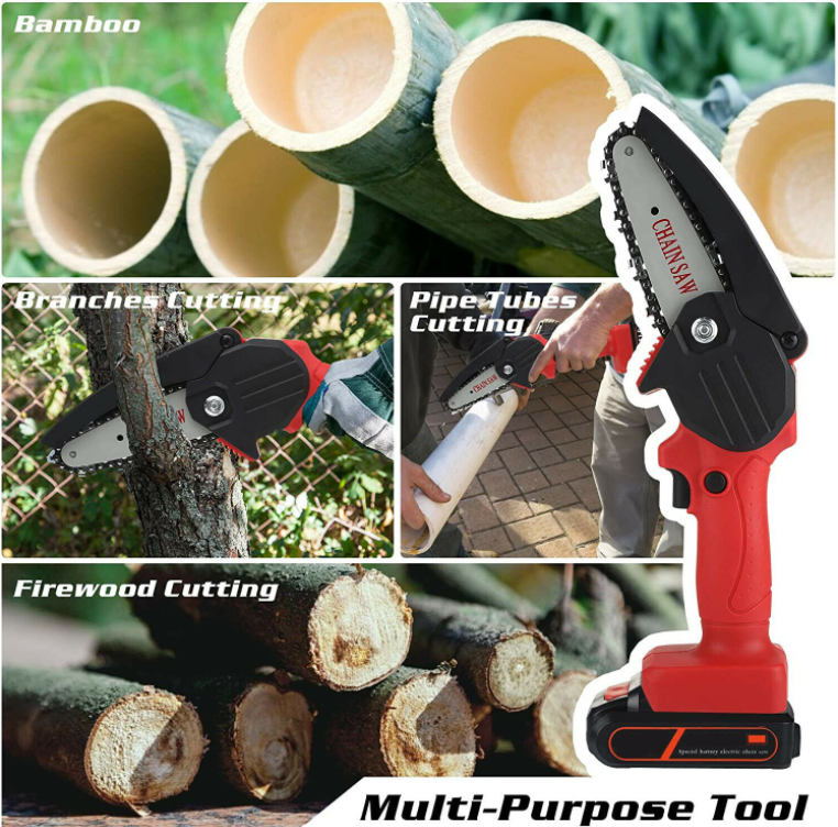 550W 21V Electric Cordless Chain Saw One-Hand Saw Wood Cutter w/ Battery&Charger