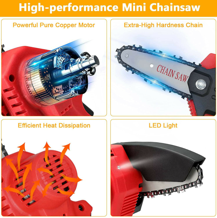 550W 21V Electric Cordless Chain Saw One-Hand Saw Wood Cutter w/ Battery&Charger