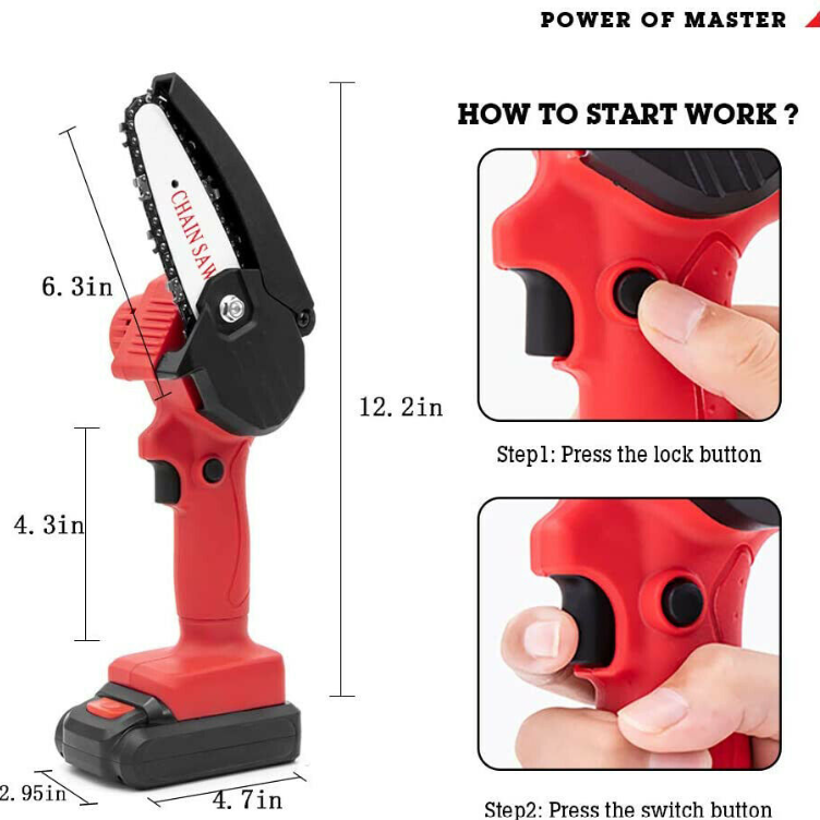 550W 21V Electric Cordless Chain Saw One-Hand Saw Wood Cutter w/ Battery&Charger